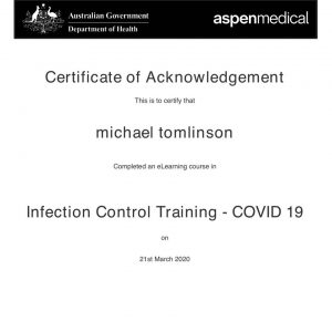 Covid19 Infection Control Training | Tomlinson Plumbing | Torquay | Geelong | Ocean Grove | Barwon Heads
